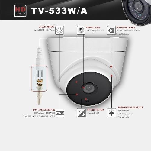  533A CE & RoHS Certificated Waterproof 3.6mm 3MP Lens AHD Camera with 2 IR LED Arrays, Support Night Vision & White Balance