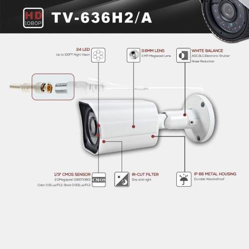  636A CE & RoHS Certificated Waterproof  3.6mm 3MP Lens AHD Camera with 24 IR LED, Support Night Vision & White Balance