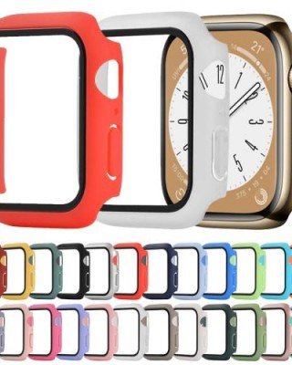 Shockproof PC+Tempered Glass Watch Protective Case For Apple Watch Series 8&7 41mm(Ice Sea Blue)