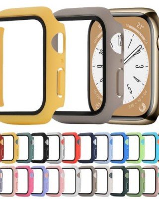 Shockproof PC+Tempered Glass Watch Protective Case For Apple Watch Series 8&7 45mm(Ice Sea Blue)