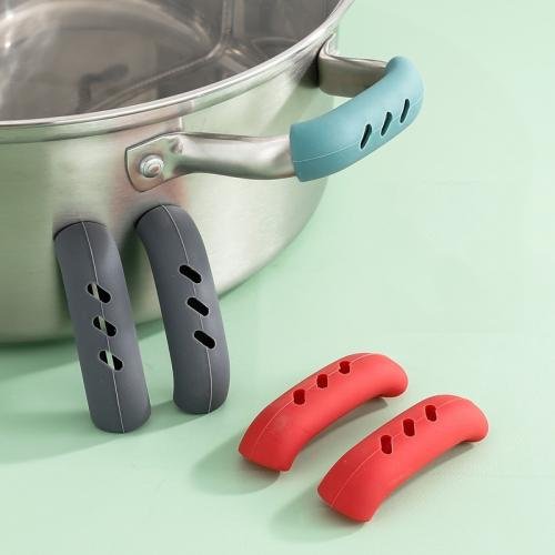 1 Pair Silicone Pot Handle Insulation Cover Iron Pot Handle Cover(Red)
