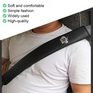  50cm Crown Carbon Fiber Car Leather Seat Belt Cover Shoulder Pads For Trucks